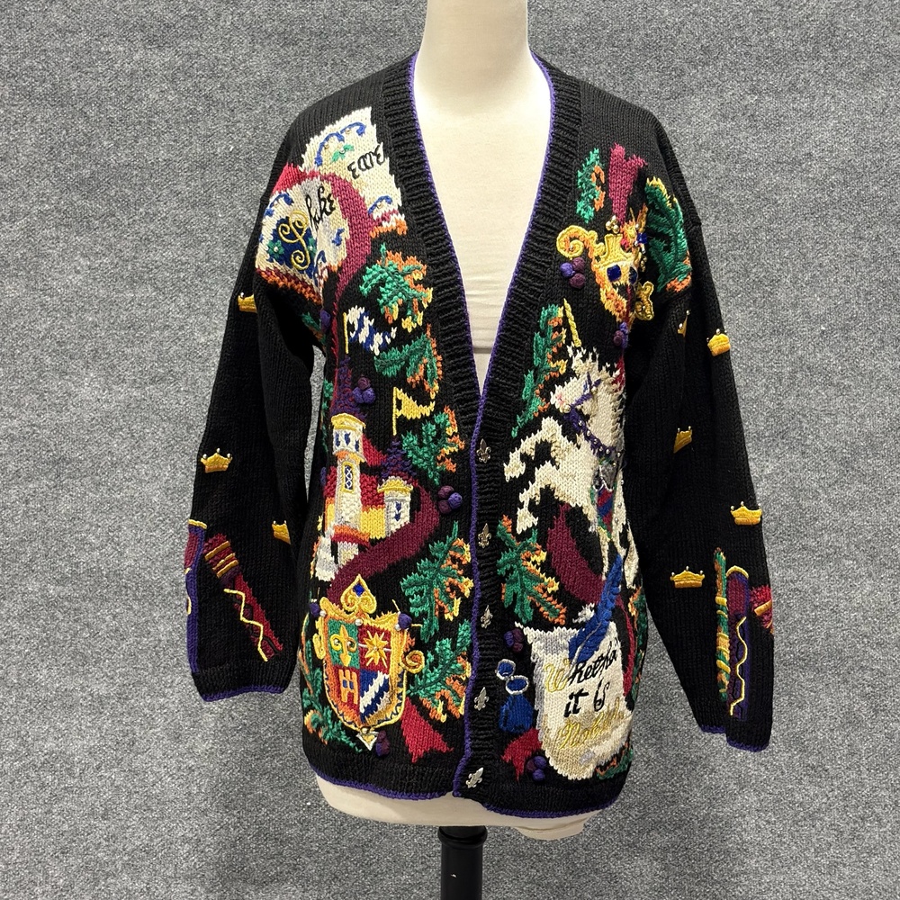 BellePointe Cardigan Sweater Womens Large Black Princess Castle Knit Fairytale